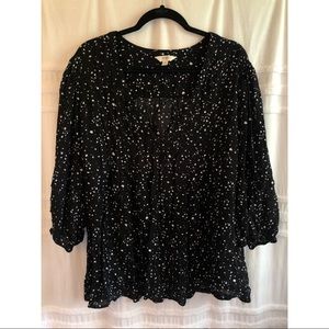 V Neck Swing Blouse Long Sleeve Speckled Pattern